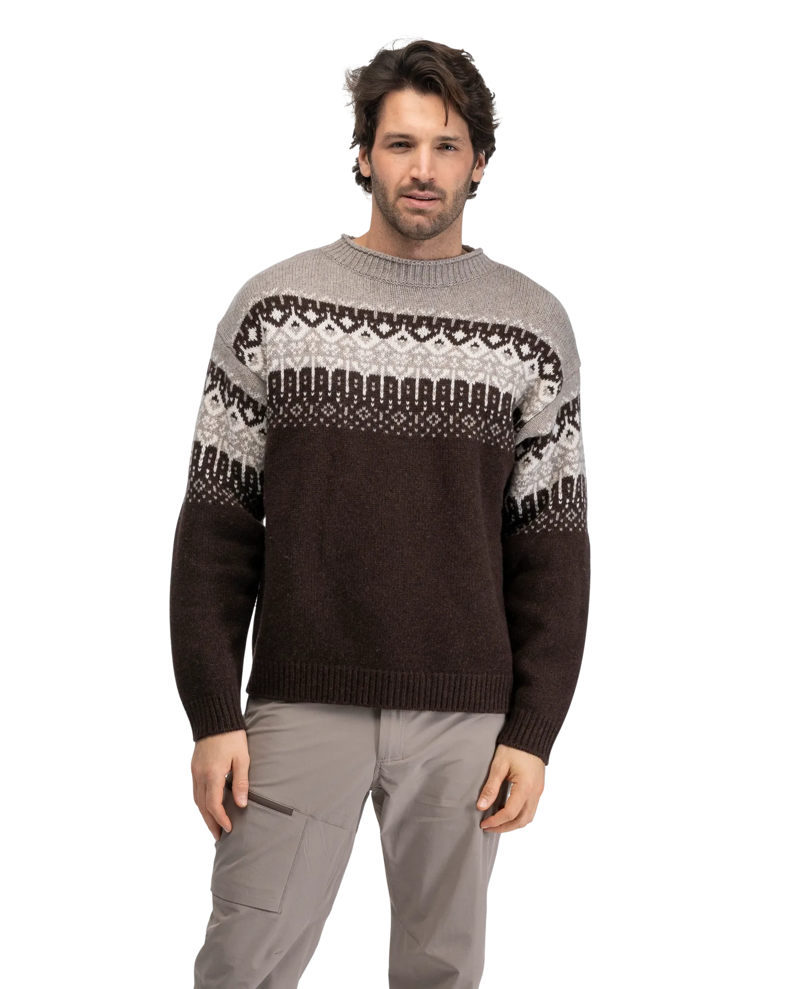 Steiro Knitted Wool Jumper, Dark Chocolate/Rock Taupe/Creme