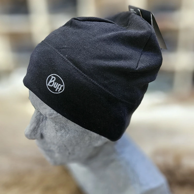 Buff Merino Midweight Beanie, solid black