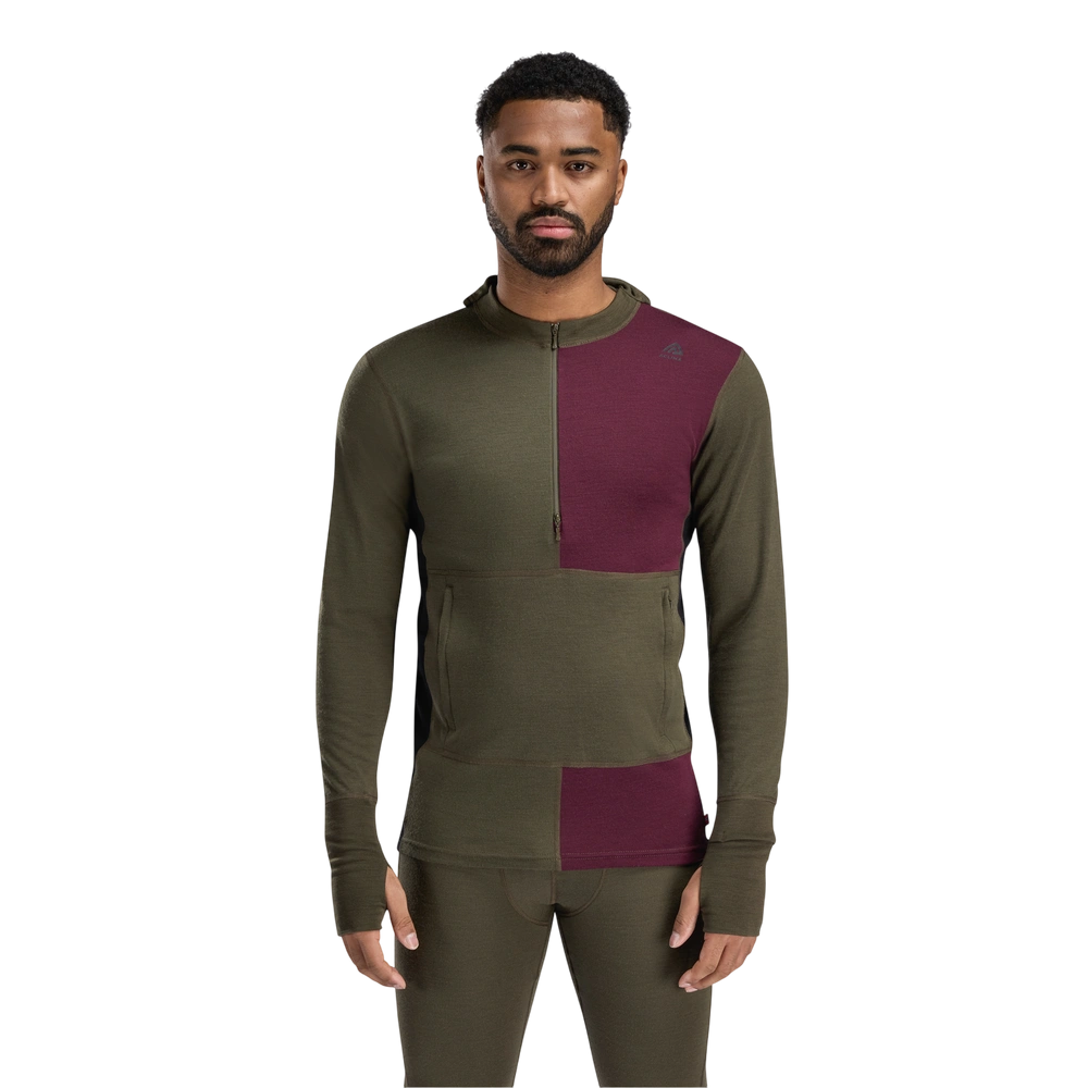 WarmWool Hoodsweater w/zip, Tarmac/Fig/Jet Black