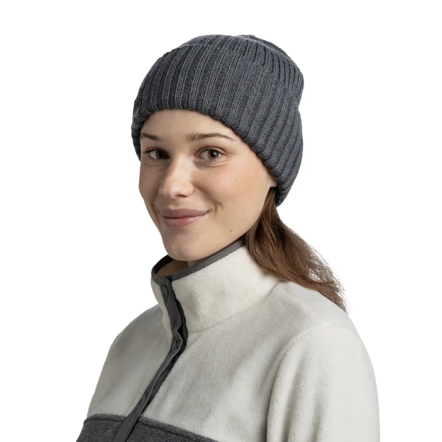 Buff Knitted Hat, erviny grey heather