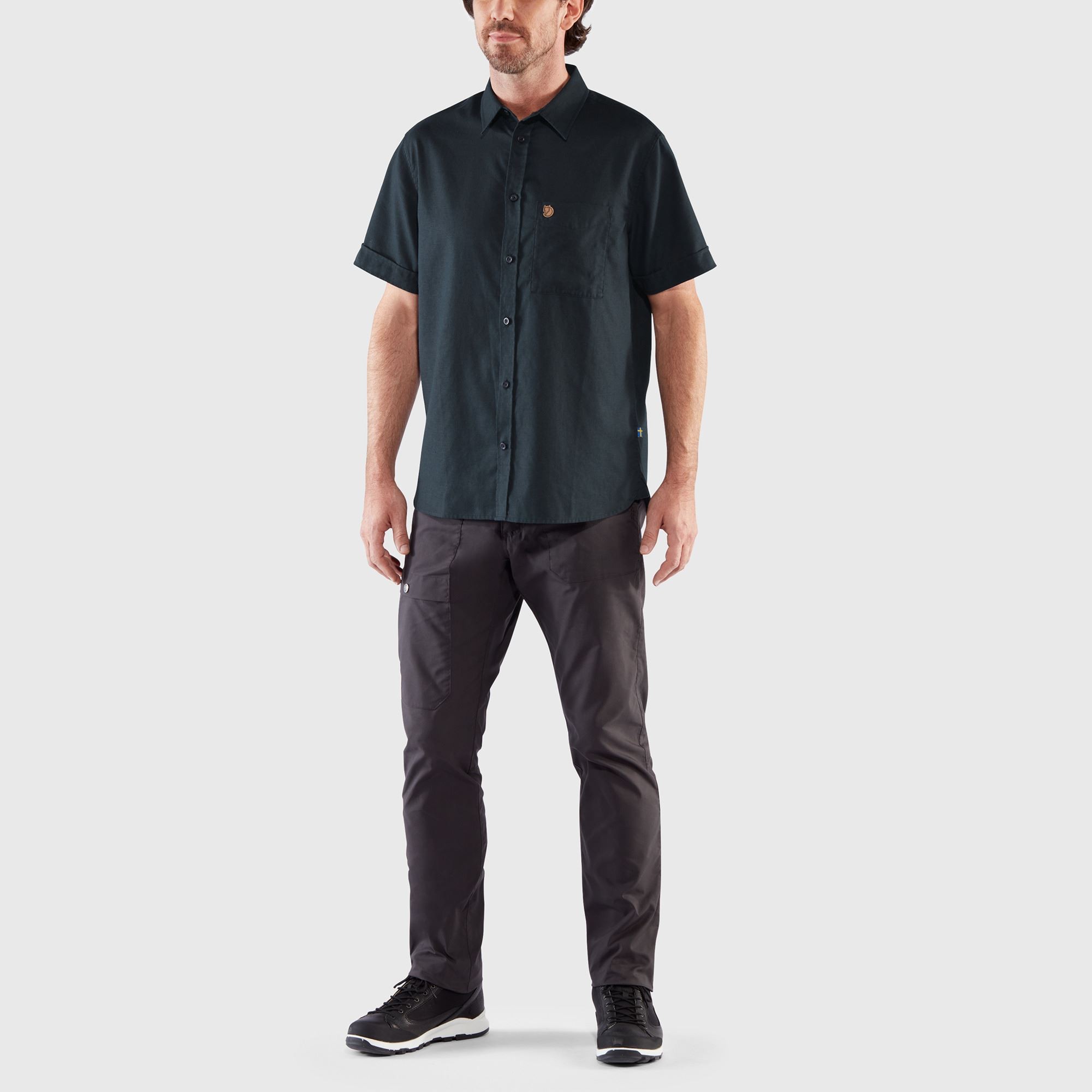 Övik Travel Shirt S/S, dark navy/patina green