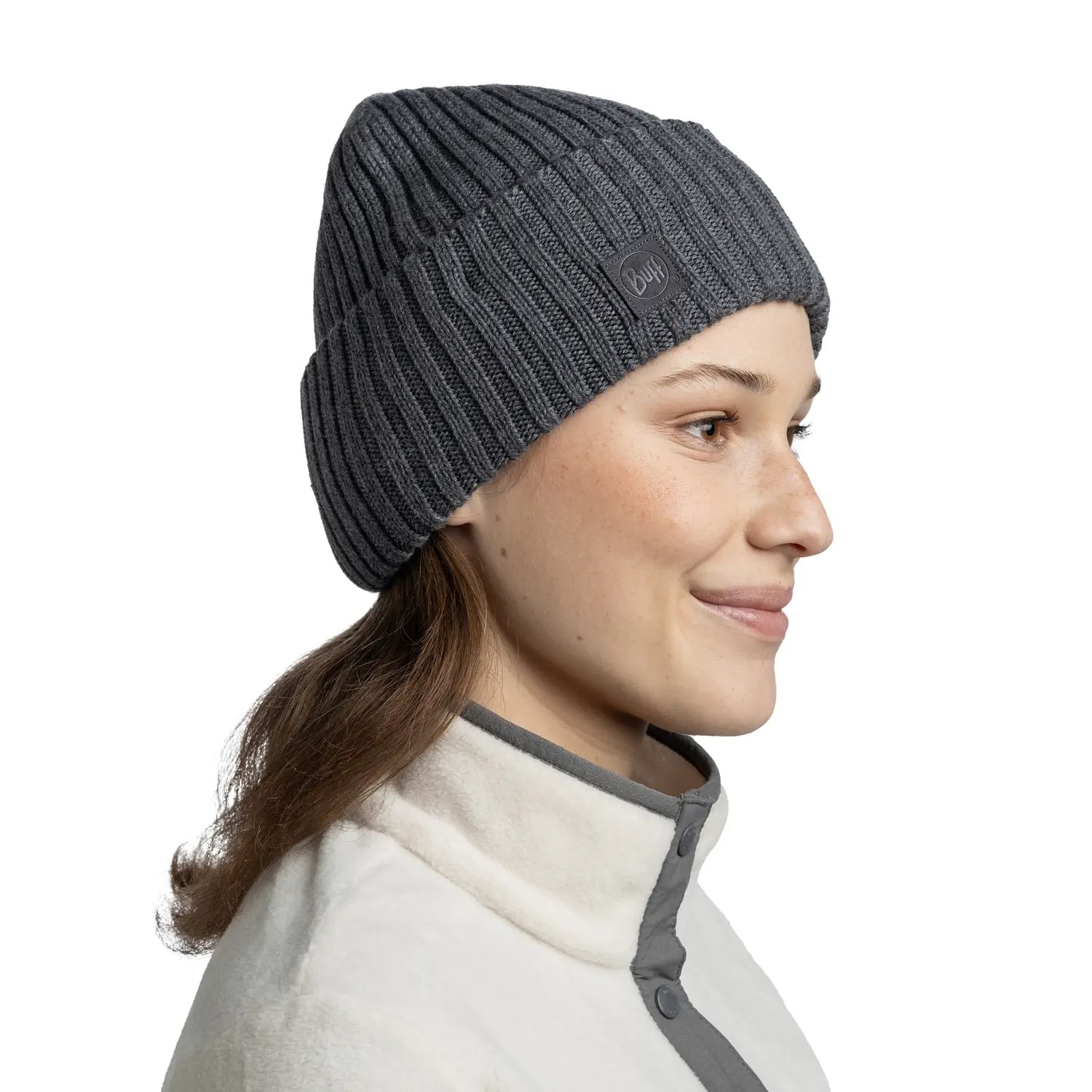 Buff Knitted Hat, erviny grey heather