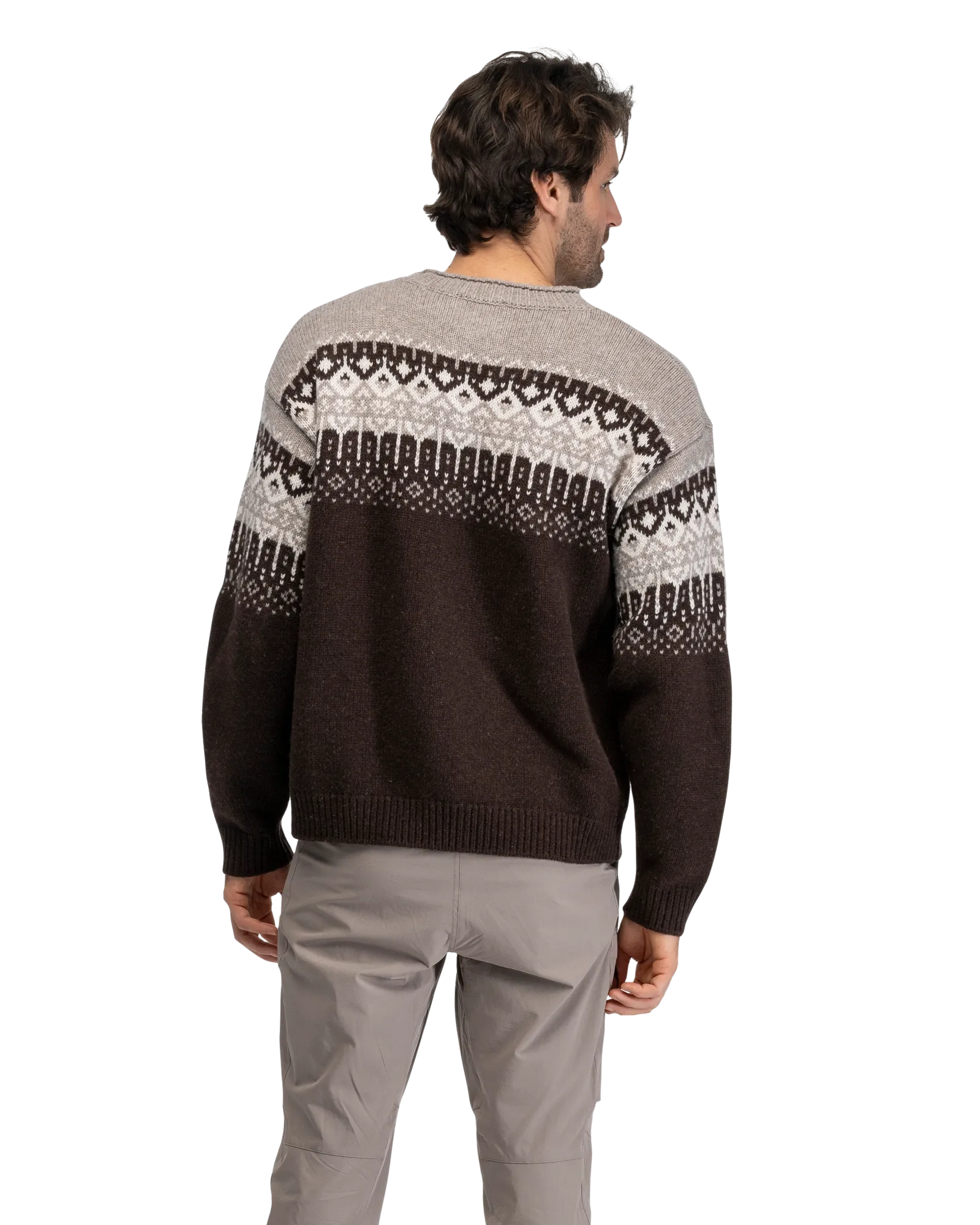 Steiro Knitted Wool Jumper, Dark Chocolate/Rock Taupe/Creme
