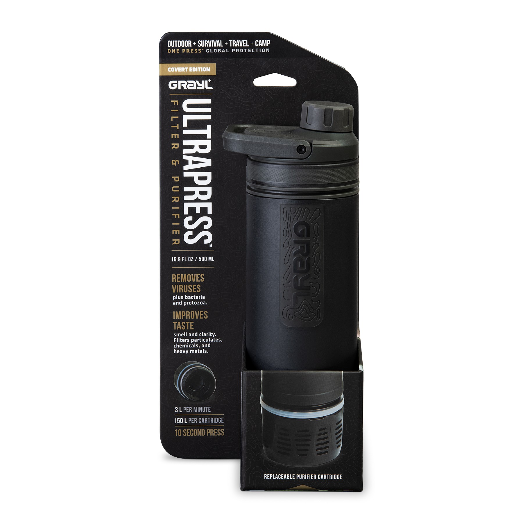 GRAYL UltraPressPurifier Trinkwasser-Filterflasche, covert black