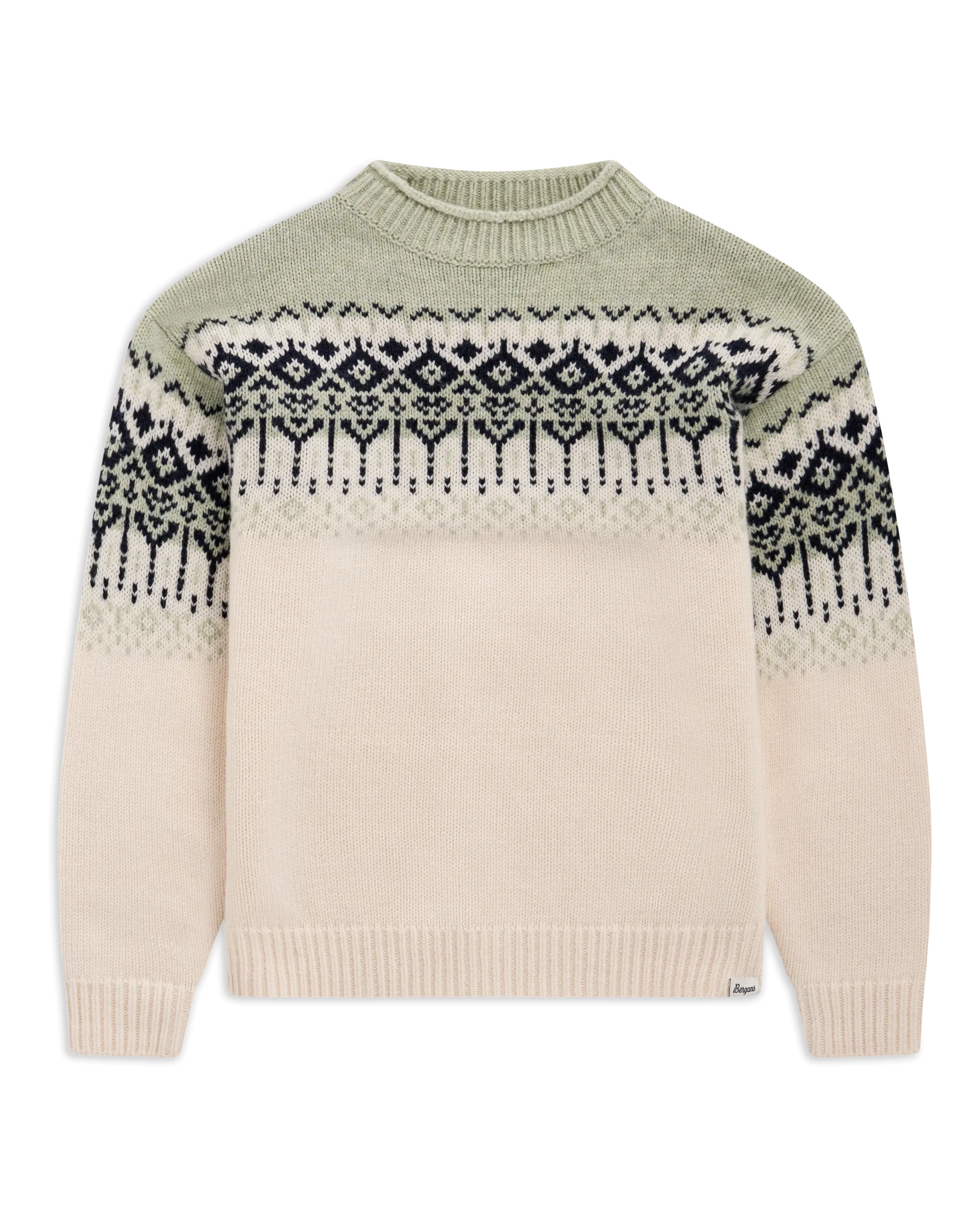 Steiro Knitted Wool Jumper, Creme/Light Green Mud/Dark Navy
