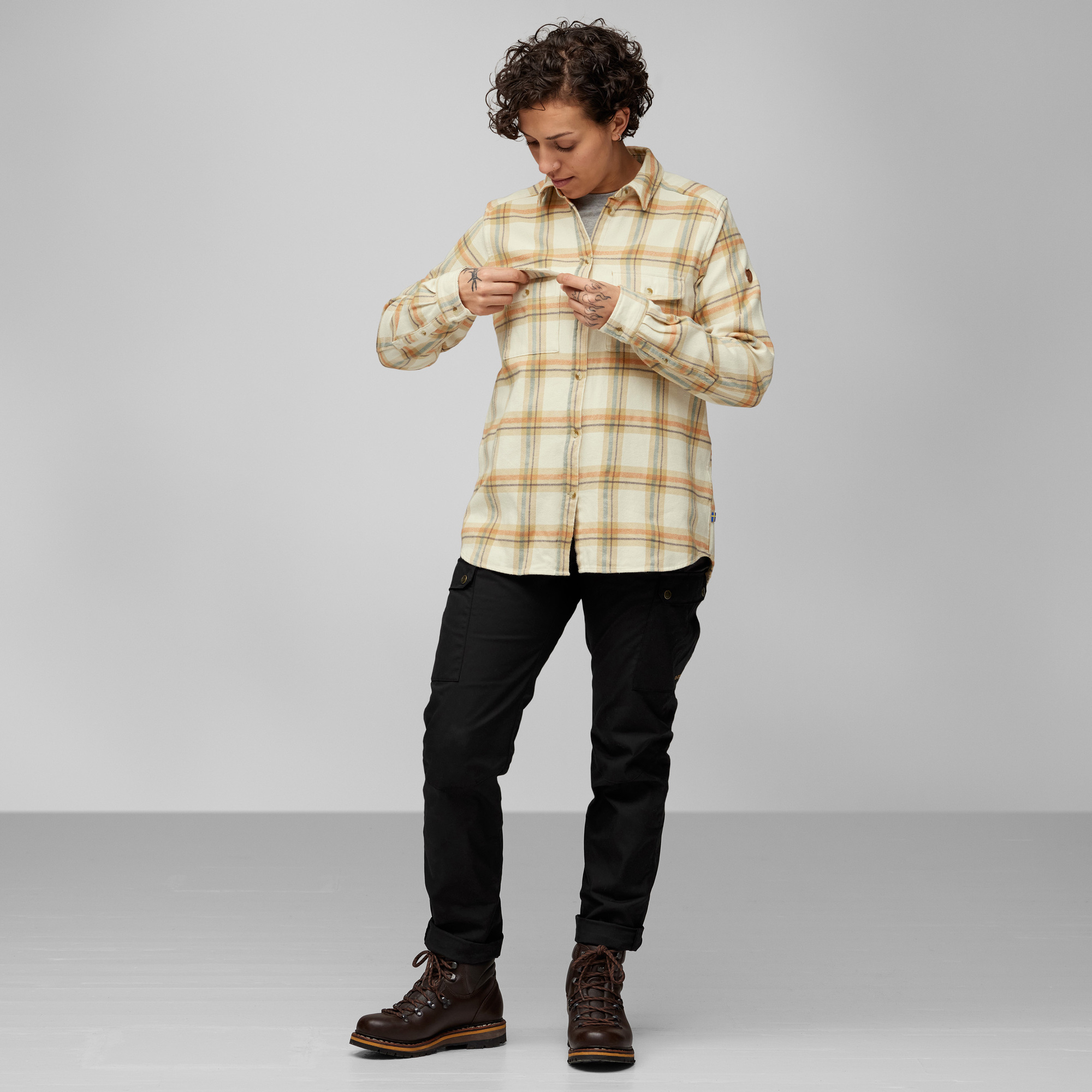 Övik Heavy Flannel Shirt Wm, dark navy/maroon