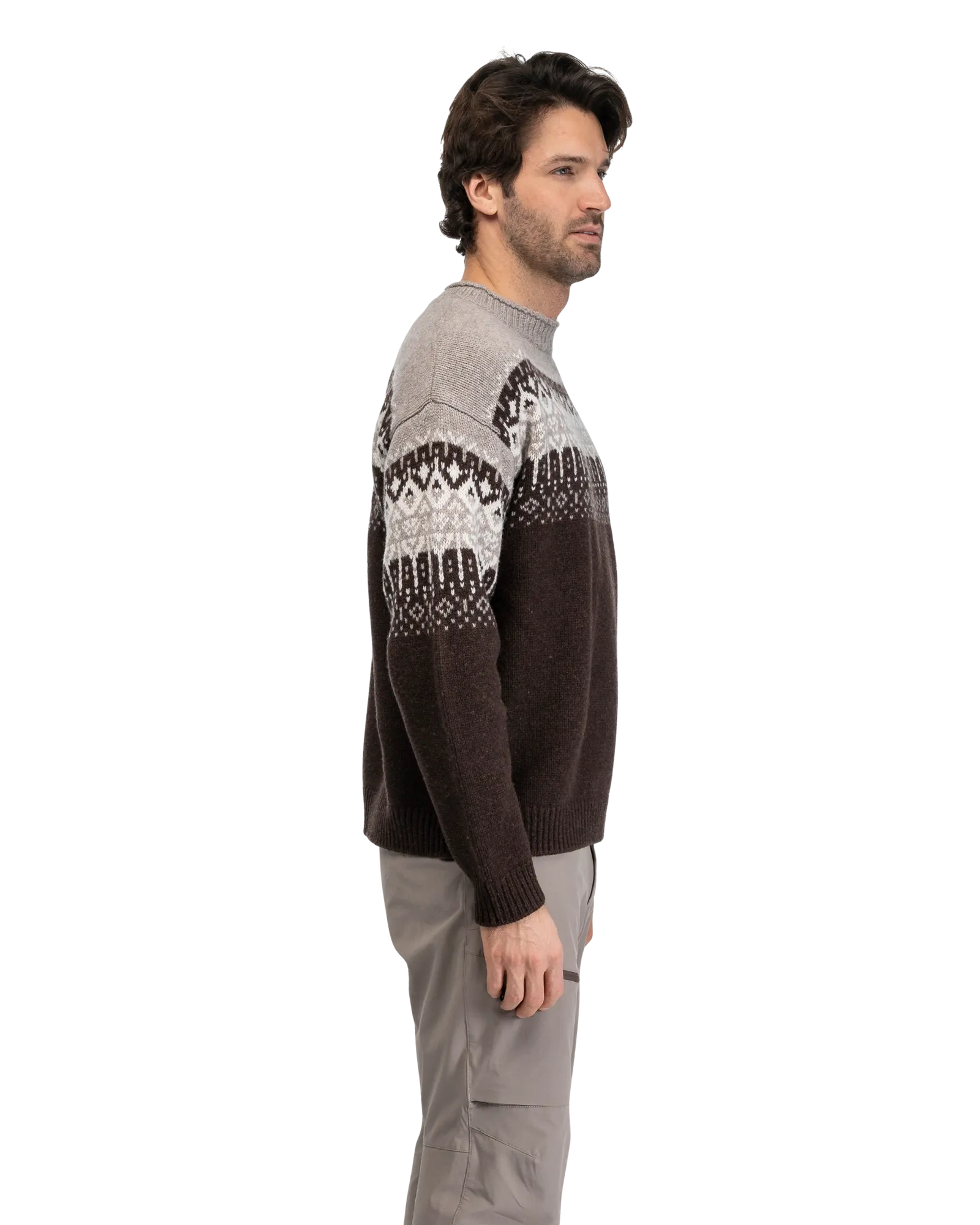 Steiro Knitted Wool Jumper, Dark Chocolate/Rock Taupe/Creme