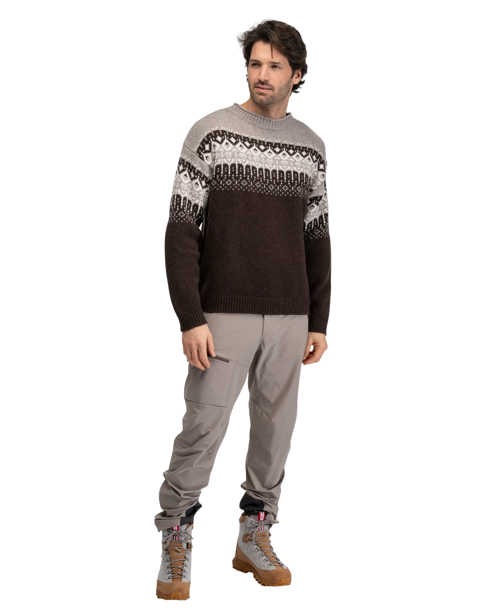 Steiro Knitted Wool Jumper, Dark Chocolate/Rock Taupe/Creme