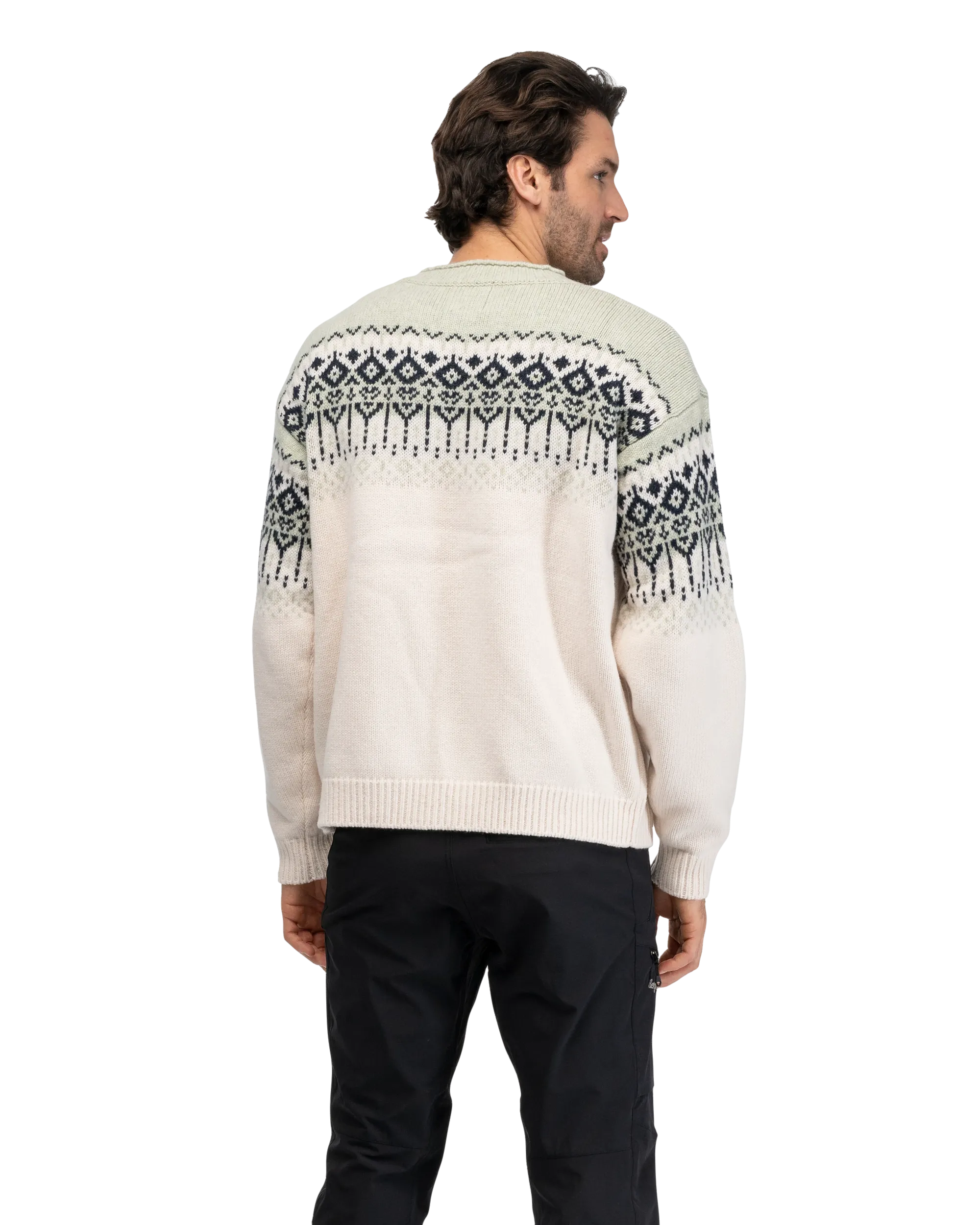 Steiro Knitted Wool Jumper, Creme/Light Green Mud/Dark Navy