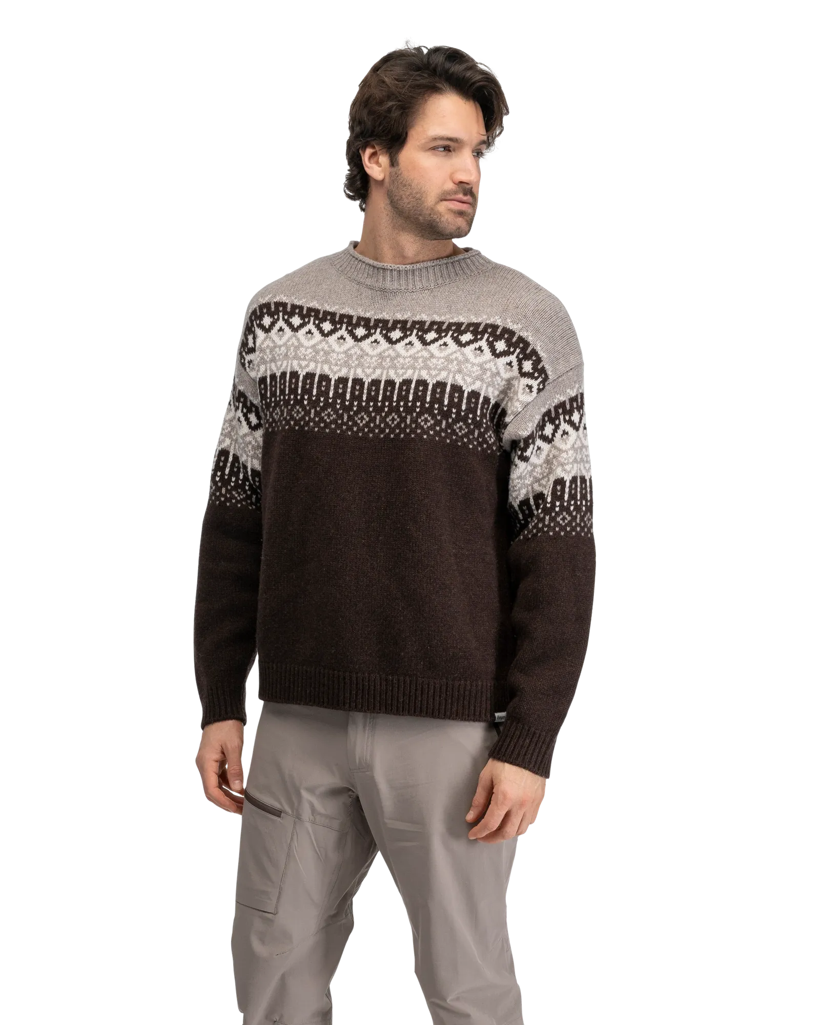 Steiro Knitted Wool Jumper, Dark Chocolate/Rock Taupe/Creme
